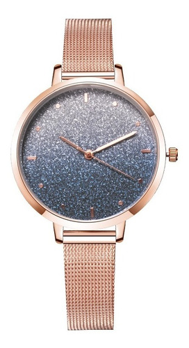 Reloj Dama Malla Metal Polvos Brillantina Minimalista B275