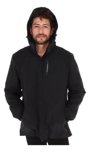 Chamarra Para Hombre Lisa Rompevientos Negra Con Gorro Moda