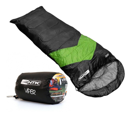 Saco De Dormir Nautika Ntk Viper Camping Preto E Verde Capuz