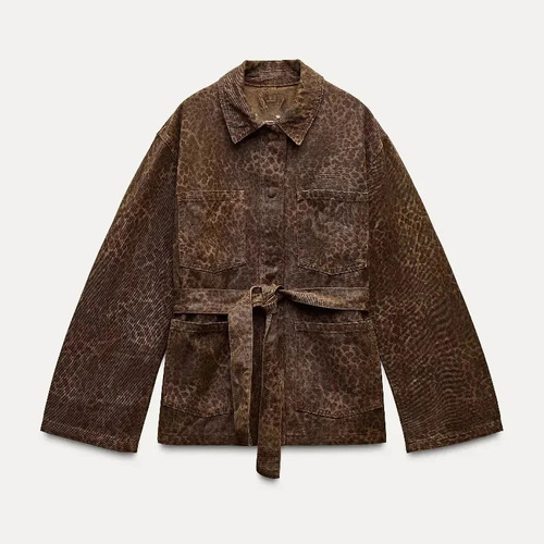 Chaqueta De Solapa Con Estampado Animal Chaqueta Holgada Con
