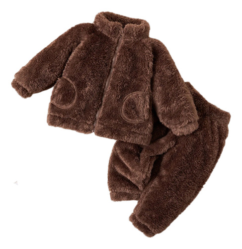 Conjunto Casual De Algodón Cómodo Manga Larga Para Bebés Marrón 9-12 M