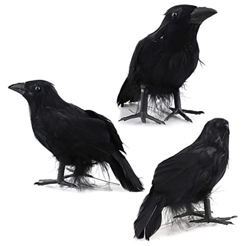 3 Piezas De Cuervos Negros De Halloween Plumas, Decorac...