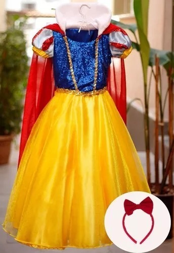 Vestido Branca De Neve Luxo Princesa Tam 1 A 14 Frete Grátis