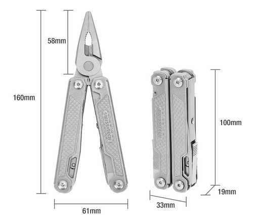 Multitool Swiss Tech 17 In 1 Aço Inox Com Trava E Clip Top