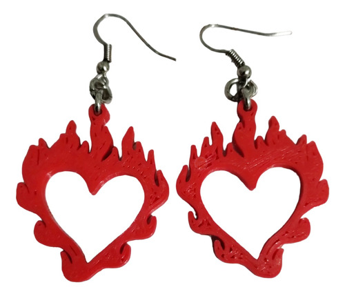 Aros Colgantes Corazon Fuego Impreso 3d Aritos Mujer Hombre