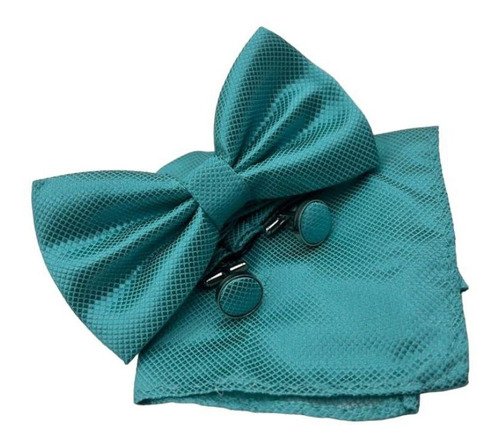 Gravata Borboleta +abotoadura +lenço Verde Tiffany Kit C/10