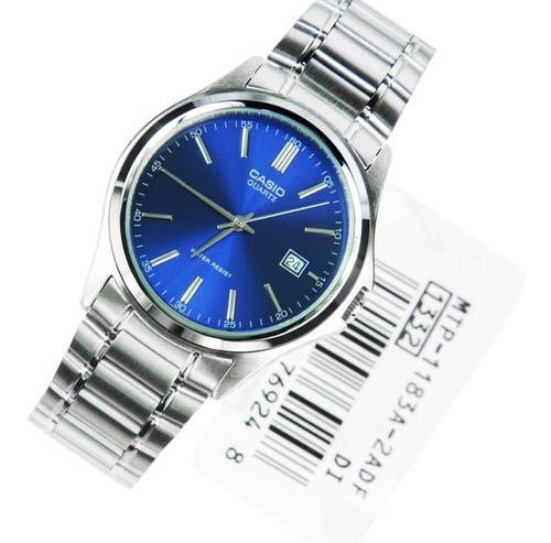 Reloj Casio Mtp-1170a-2a Para Caballero Plateado/ Azul Color de la malla Plateado Color del bisel Plateado