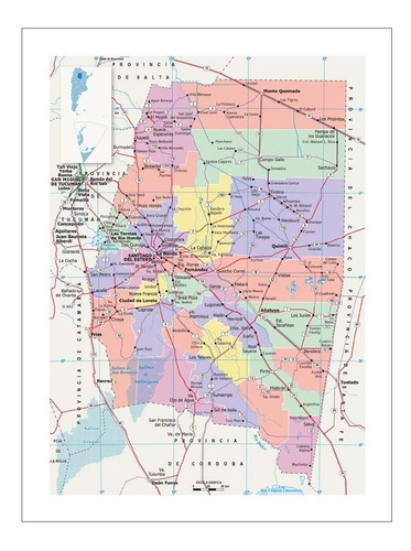 Lamina Fine Art Mapa Politico Santiago Del Estero 39x50