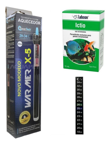 Kit Termostato 50w 220v Ocean Tech + Ictio 15ml + Termômetro