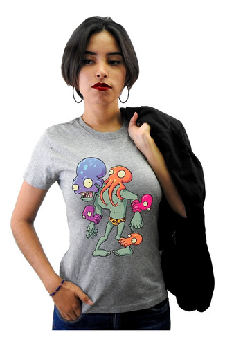 Playera Gris Ojo Plantas Vs Zombies Pulpo Pvz