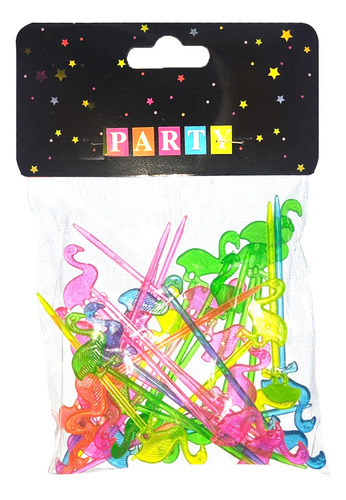 300 Palillos Para Fruta, Lunch, Bocadillos O Decoración. Material De Plástico Desechable Con Figura De Flamingo. Distintos Colores Neón.
