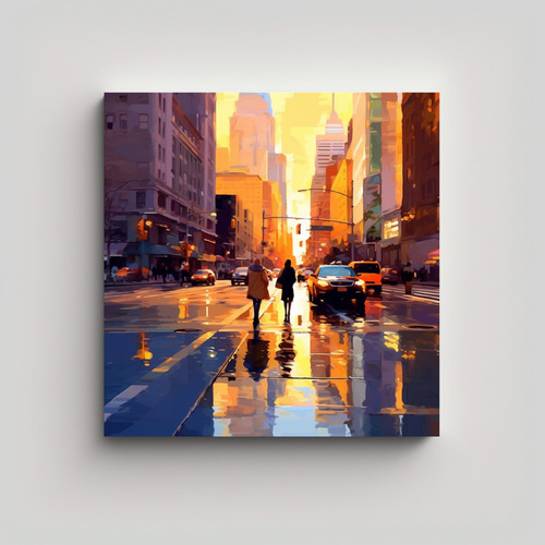 50x50cm Cuadro Estilo Óleo Nueva York Años 60 Flores