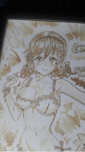 Dibujo Anime Enmarcado Love Live Emma Verde Con Café 