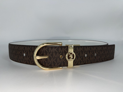 Cinto Michael Kors Reversible Blanco Y Cafe Color Blanco Y Cafe Con Letras Cafe Claro Diseño De La Tela Color Solido Y Estampado Talla Mediana