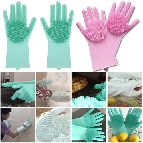 Imagen 8 de 10 de Guantes De Silicona Para Lavar Multiusos Tendencia Mundial