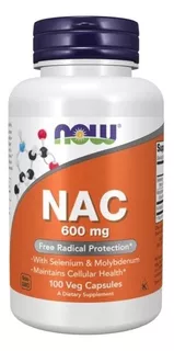 Now, Nac, N-acetyl Cysteine 600mg, Selenio Molibdeno, 100cap Sabor Sin Sabor