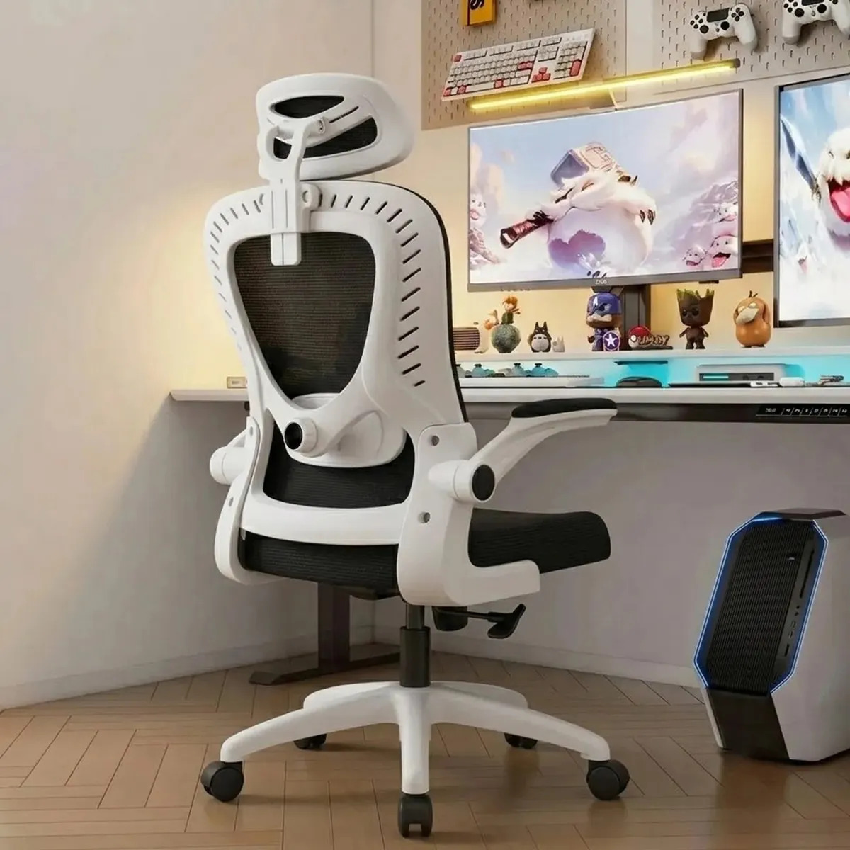 Cadeira Escritório Ergonômica Cor Preto E Branco Com Suporte Lombar Estofado Mesh Ajustável 180kg