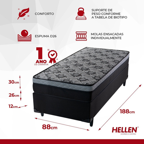 Cama Box Solteiro Com Colchão Mola Safira Spec