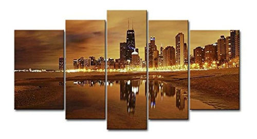 5 Paneles Arte De La Pared Pintura Chicago Horizonte Imprime