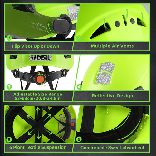 Casco De Seguridad Green Devil Modelo Ansi Z89.1 Recargable Verde