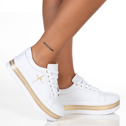 Tênis Feminino Salto Plataforma Bordado Fé