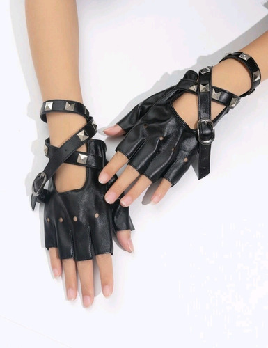 Guantes Sin Dedos Eco Cuero Importados Tachas Rock Punk Y2k