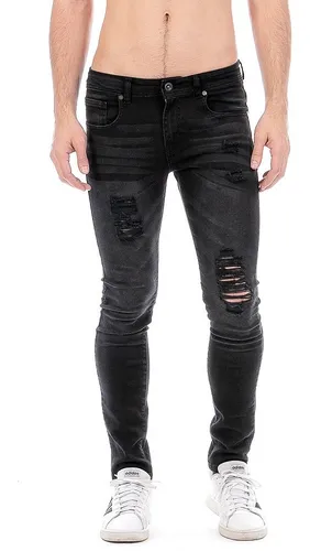 Jeans Pantalón Negro Skinny Hombre Black Rocket