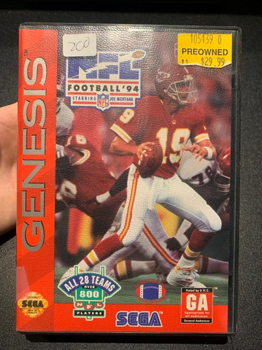 Nfl Football 94 Starring Joe Montana Sega Genesis Sin Manual