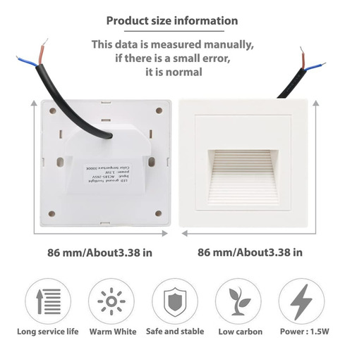 Lampara Led Escalera Pared Cortesía Empotrable Foco 1.5w Luz Blanca Cálida