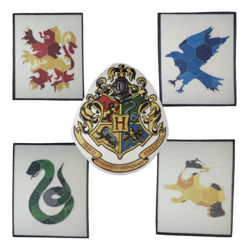 Parches Harry Potter Casas Hogwarts Estampados Pack X5 6cm