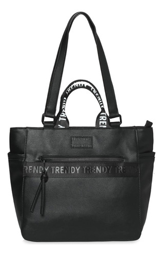 Tote Trendy Moderna Con Cuatro Asas Y Interior Forrado Acabado De Los Herrajes Níquel Color Negro Correa De Hombro Negro Diseño De La Tela Lisa