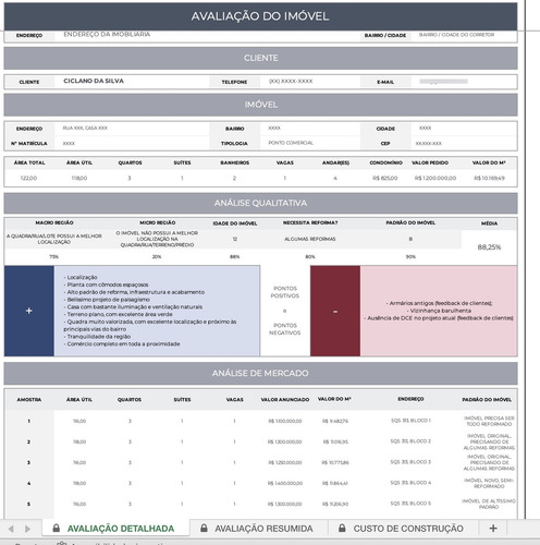 Planilha Excel - Avaliação De Imóveis (entrega Imediata)