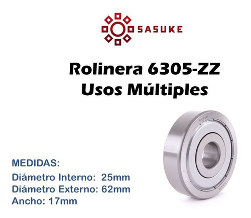 Rolinera Rodamiento 6305 Zz Sello Metal