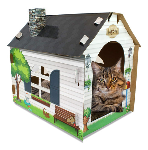 Casa De Juegos De Carton Para Gatos Con Rascador De Gatos 19