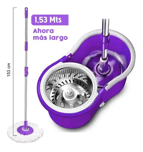 Balde Trapeador Escurridor Acero Centrifugo  + 2 Mopas # Lampazo De Piso Giratorio Automatico Sin Pedal