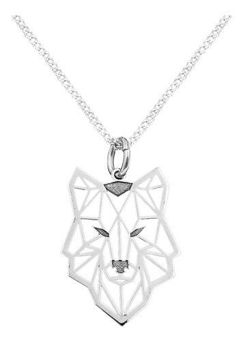 Dije Y Cadena Cabeza Lobo Origami Plata 925 Con Envio