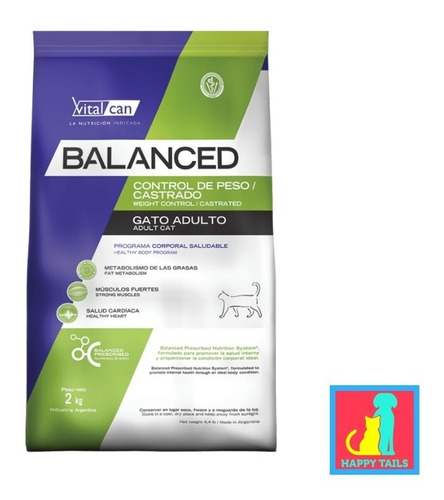 Vitalcan Balanced Gatos Castrados Light X 2 Kg - Happy Tails