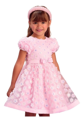 Vestido De Festa Infantil Rosa Tule Petit Cherie 22350 B.e.
