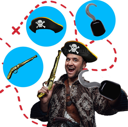 Sombrero Pirata Capitán +garfio +pistola Sonido Halloween