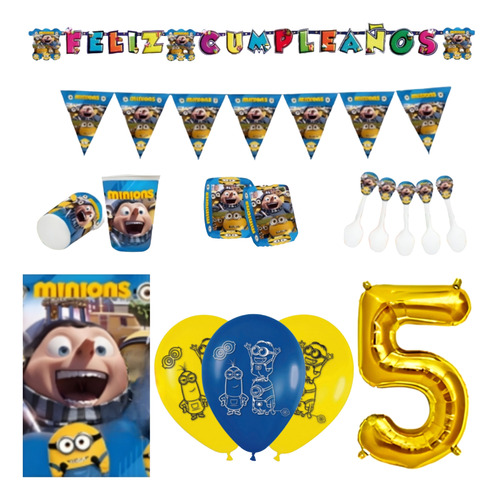 Kit Infantil Decoración Fiesta - Los Minions X12 Invitados