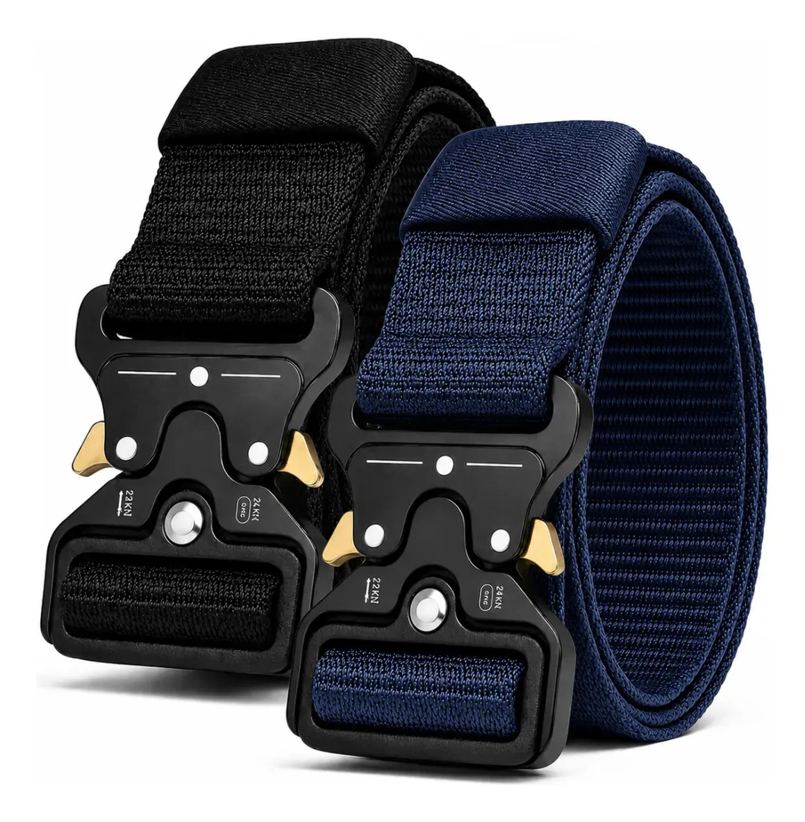 Kit 2 Cintos Táticos Masculinos Preto Fivela Reforçada Nylon Ajustável Engate Rápido Mardi Preto e Azul