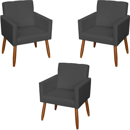 Kit 3 Cadeiras Escritório Poltronas Decorativas Reforçadas Cor Preto Desenho do tecido SUEDE LISO