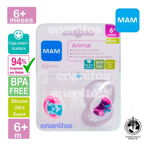 2 Chupones Para Bebés Animal 6+ Caja Esterilizadora Mam