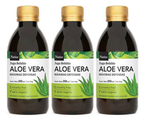 Natier Kit X3 Suplemento Aloe Vera Jugo Natural Vegano 250ml