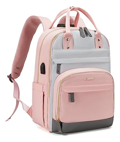 Mochila Para Escuela Con Usb Para Cargador - Gris Y Rosa S