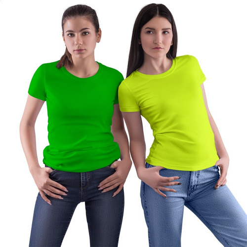 Kit 2 Camisetas Básica Feminina Babylook Lisa Neon Premium