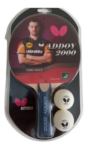 Raquete de ping pong Butterfly Addoy 2000 preta/vermelha FL (Côncavo)