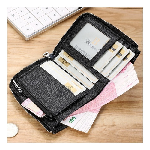 Billetera Rfid Hombre Cuero Genuino Color Negro