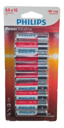 Pilha Alcalina Philips Aa Com 16 Unidades 1,5v Comum