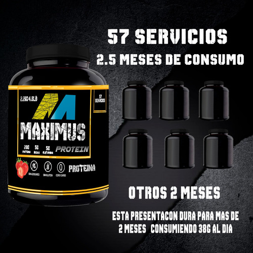 Proteína Maximus Protein 2 Kg 57 Servicios / Sabores Fresa